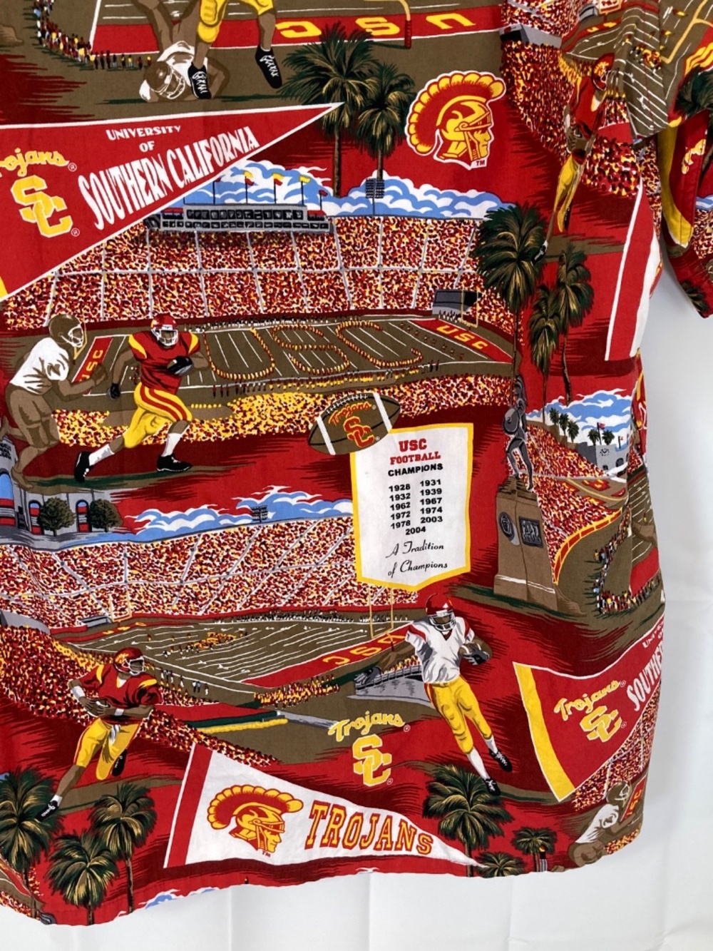 Reyn Spooner Team Trojan USC Trojans Button Down Shirt Red Stadium Images Sz XS - Picture 12 of 13
